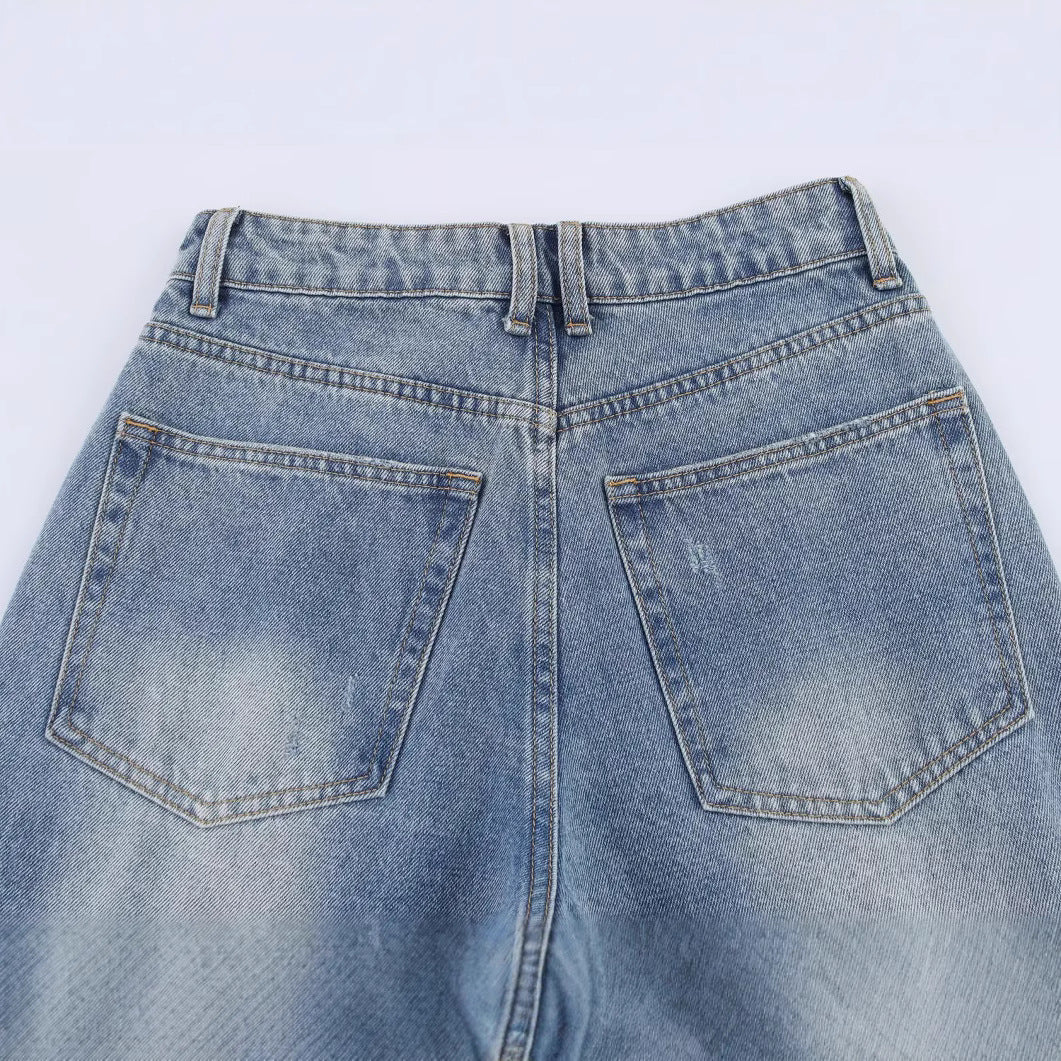 Harajuku-Inspired Ripped Loose Mid Rise Jeans for Women