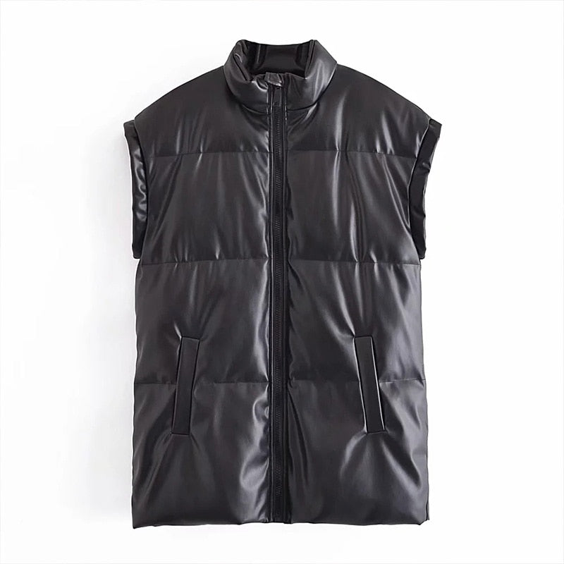 Winter Long Faux Leather Vest - Harajuku Style