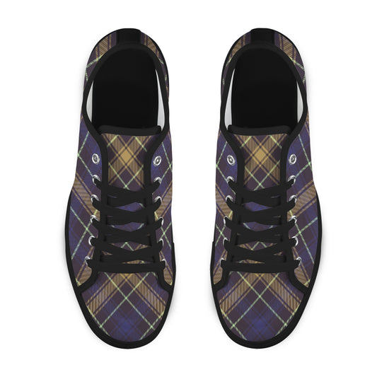 Dark Blue Plaid Low Top Women's Shoes