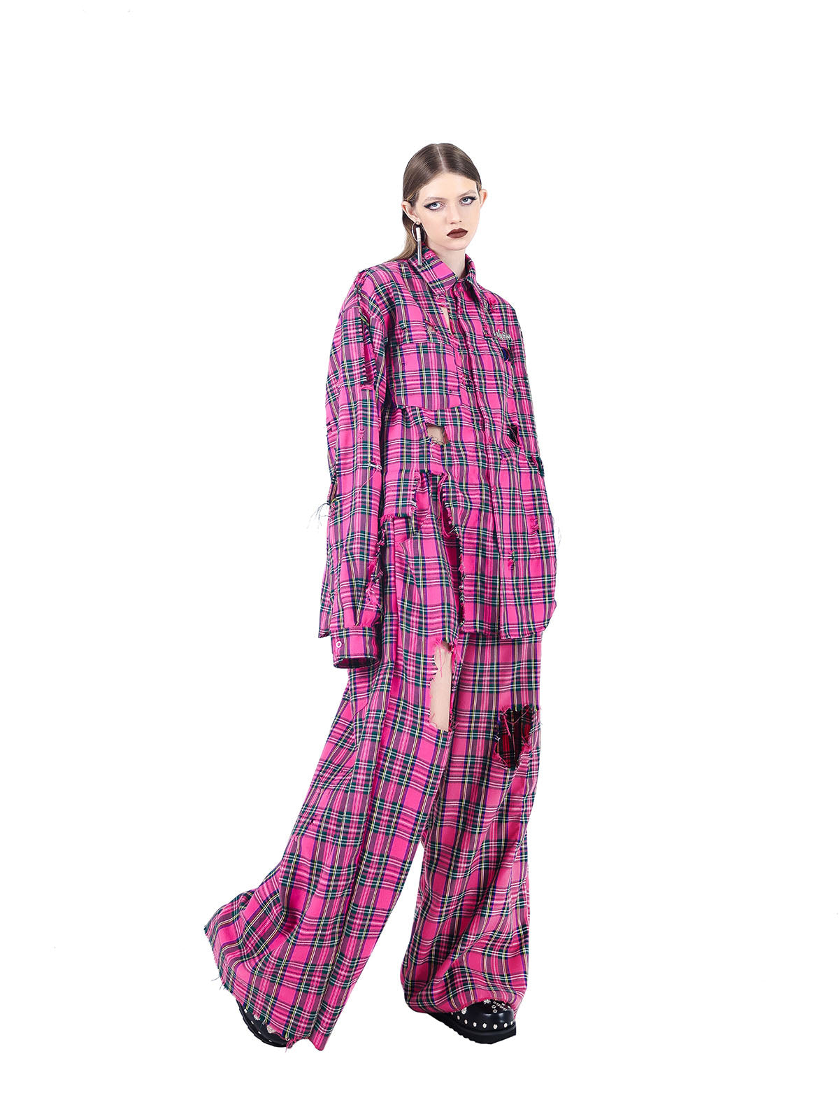 Pink Checkered Punk Rock Streetwear Set