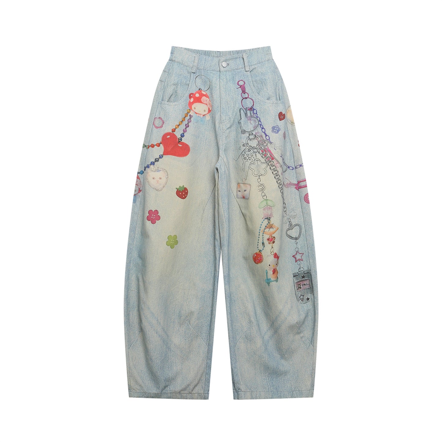 Playful Washed Chain Printed Jeans