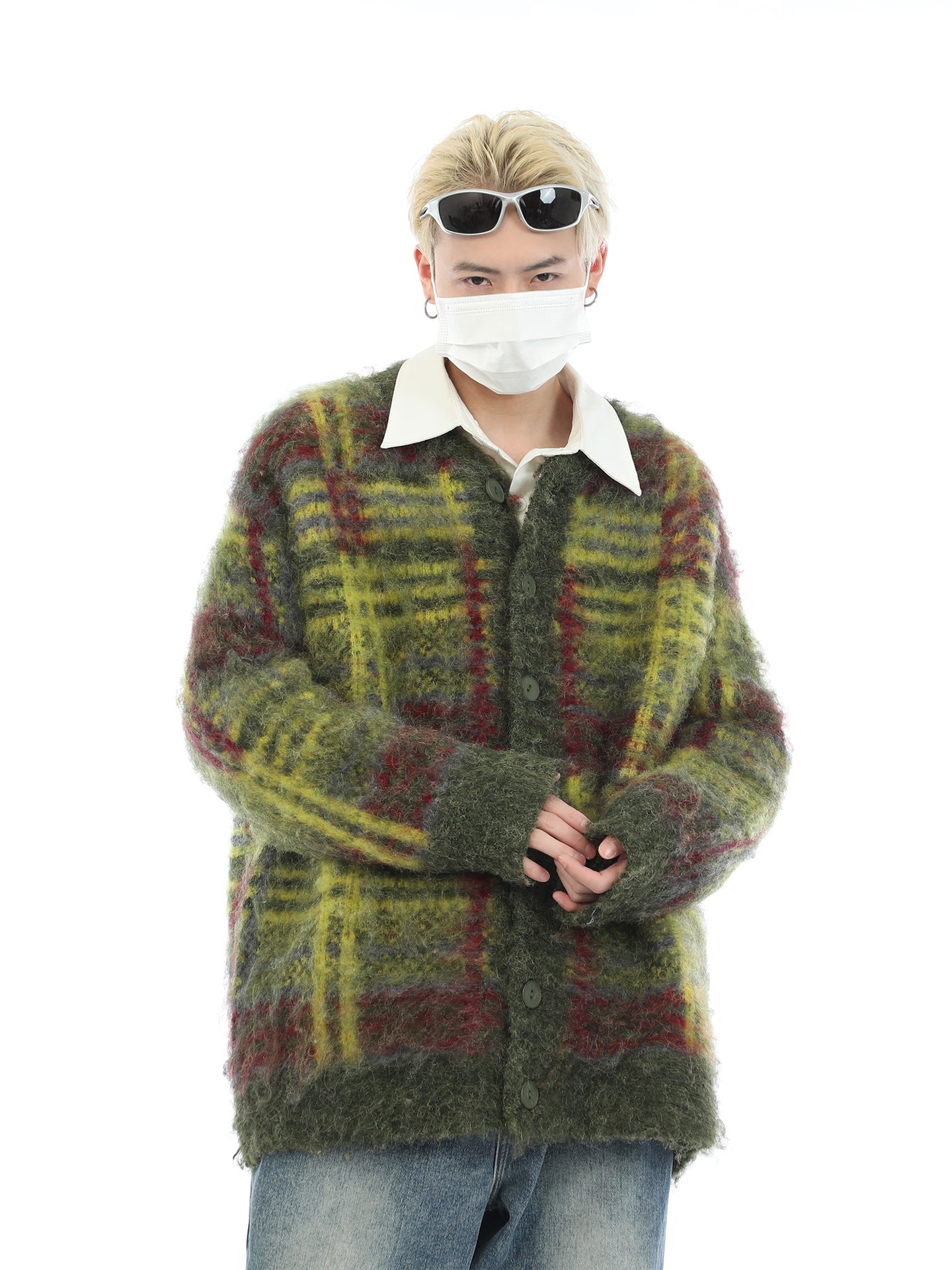 Winter Vintage Striped Green Cardigan Sweater