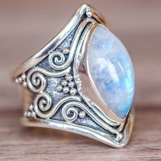 Vintage Silver Big Stone Ring - Bohemian Style Jewelry