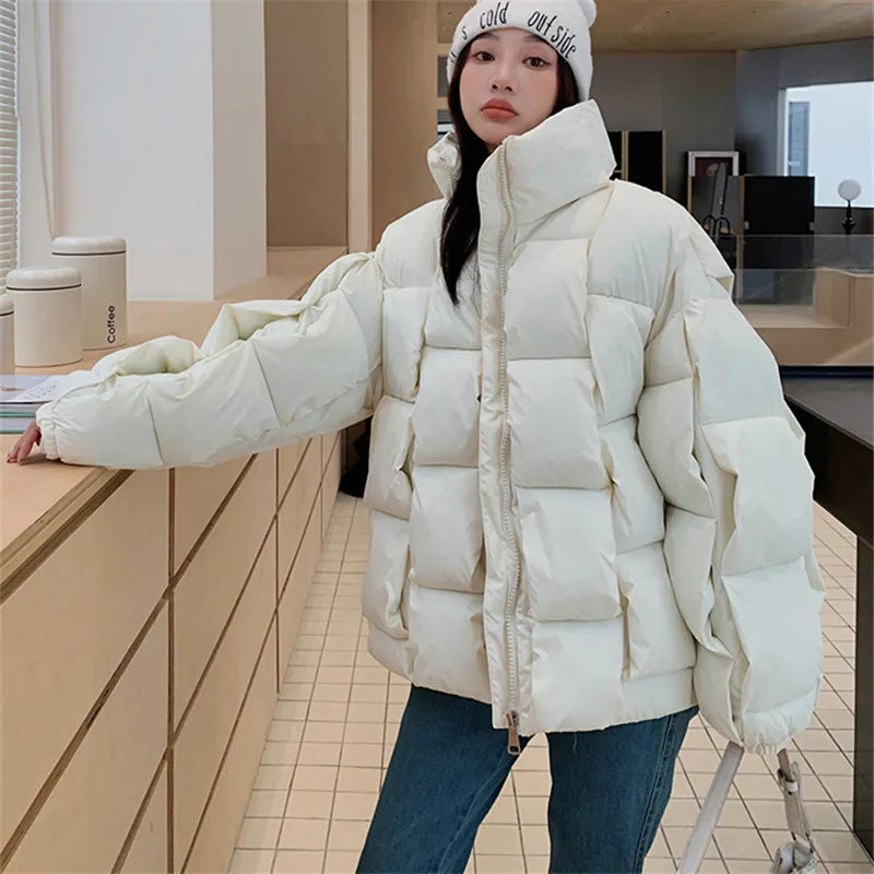 Harajuku Style Green Down Jacket for Women - Short Parka