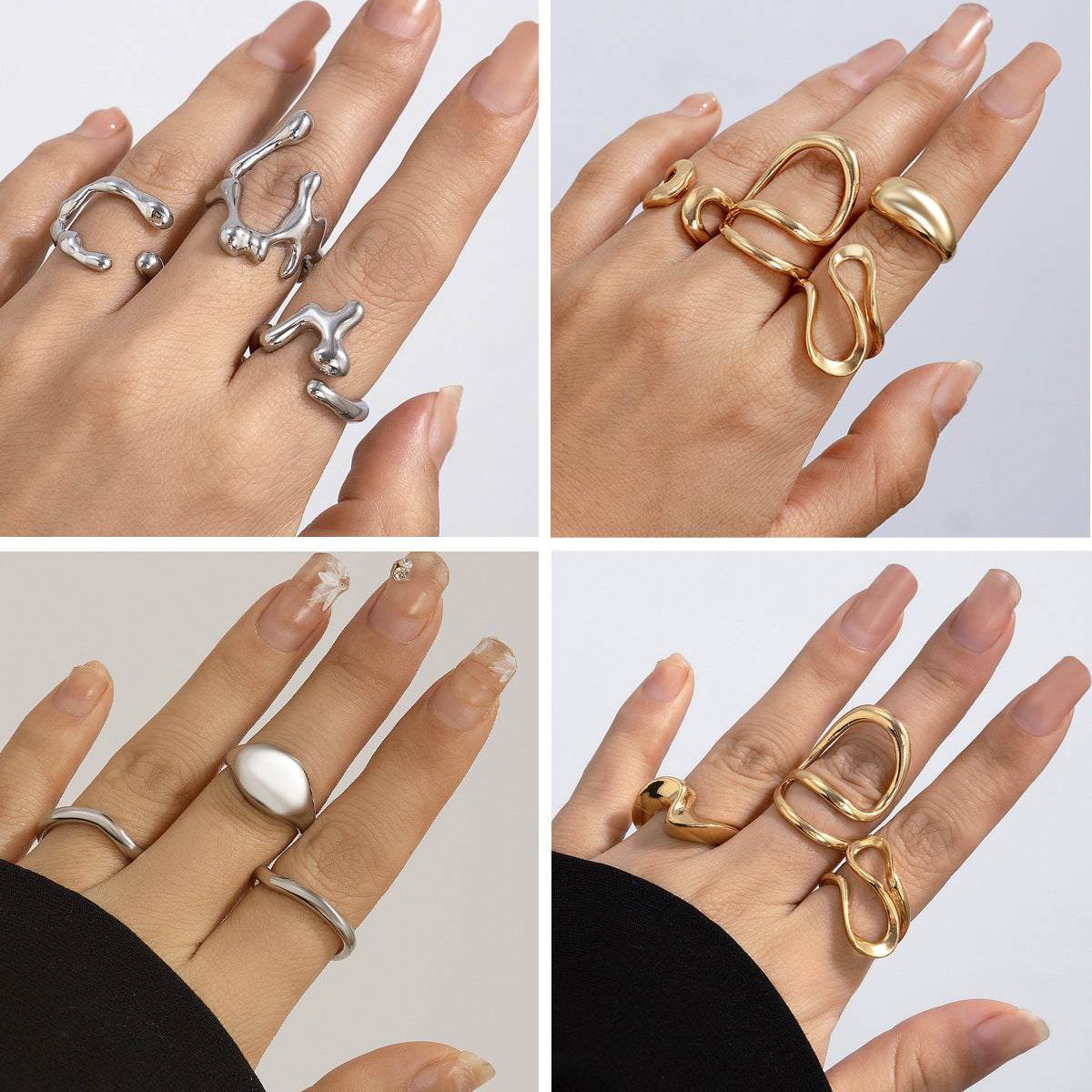 Playful Irregular Lava Open Smooth Ring Set