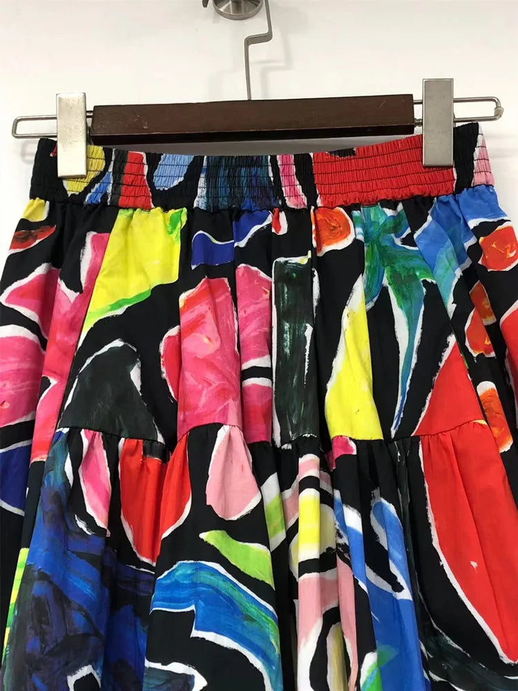 Playful Colorful Print Midi Skirt for Women