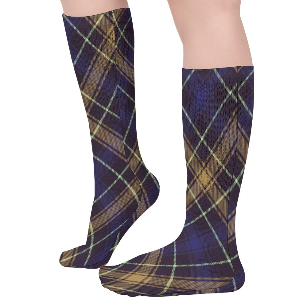 Navy Blue Plaid Breathable Socks