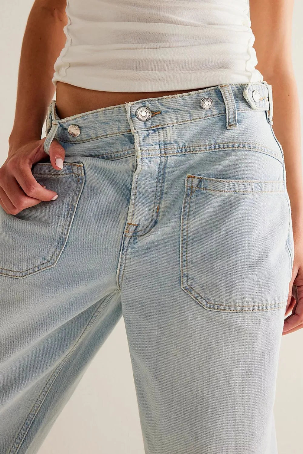 Playful Washed Wide Leg Jeans with Pockets