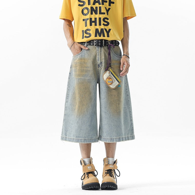 Vintage Seven Quarter Denim Loose Straight Shorts