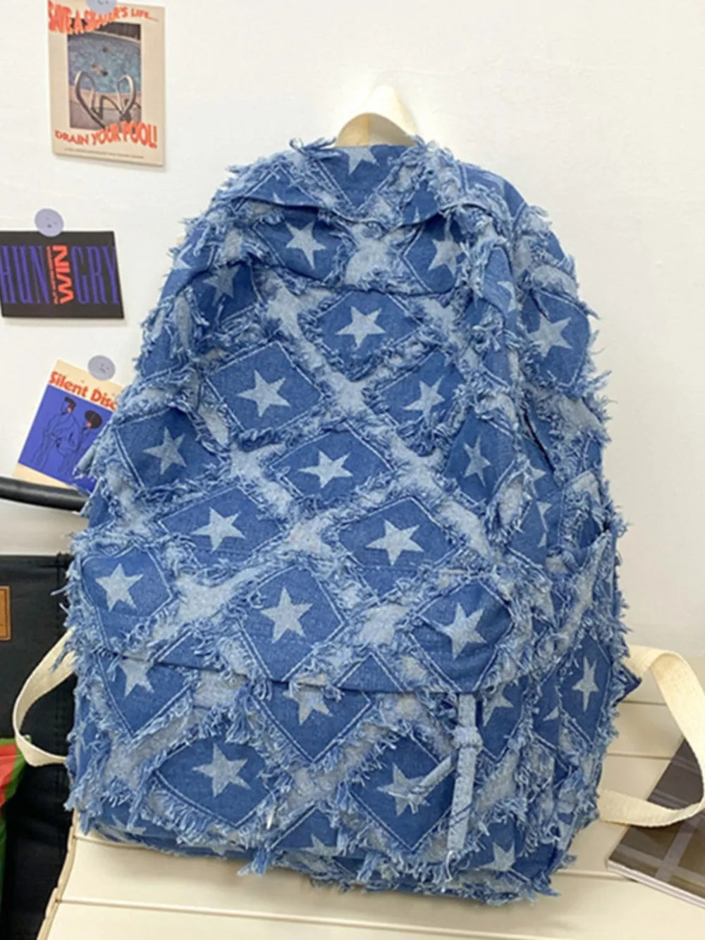 Playful Star Denim Backpack Bag
