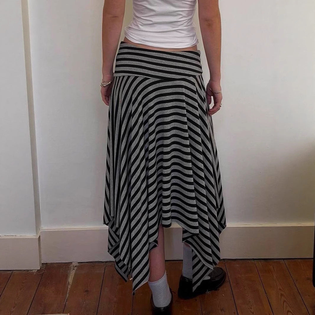 Harajuku Style Striped Irregular Drape Skirt