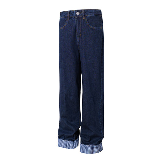 Cuffed Colorblock Denim Pants with Unique Pocket Design