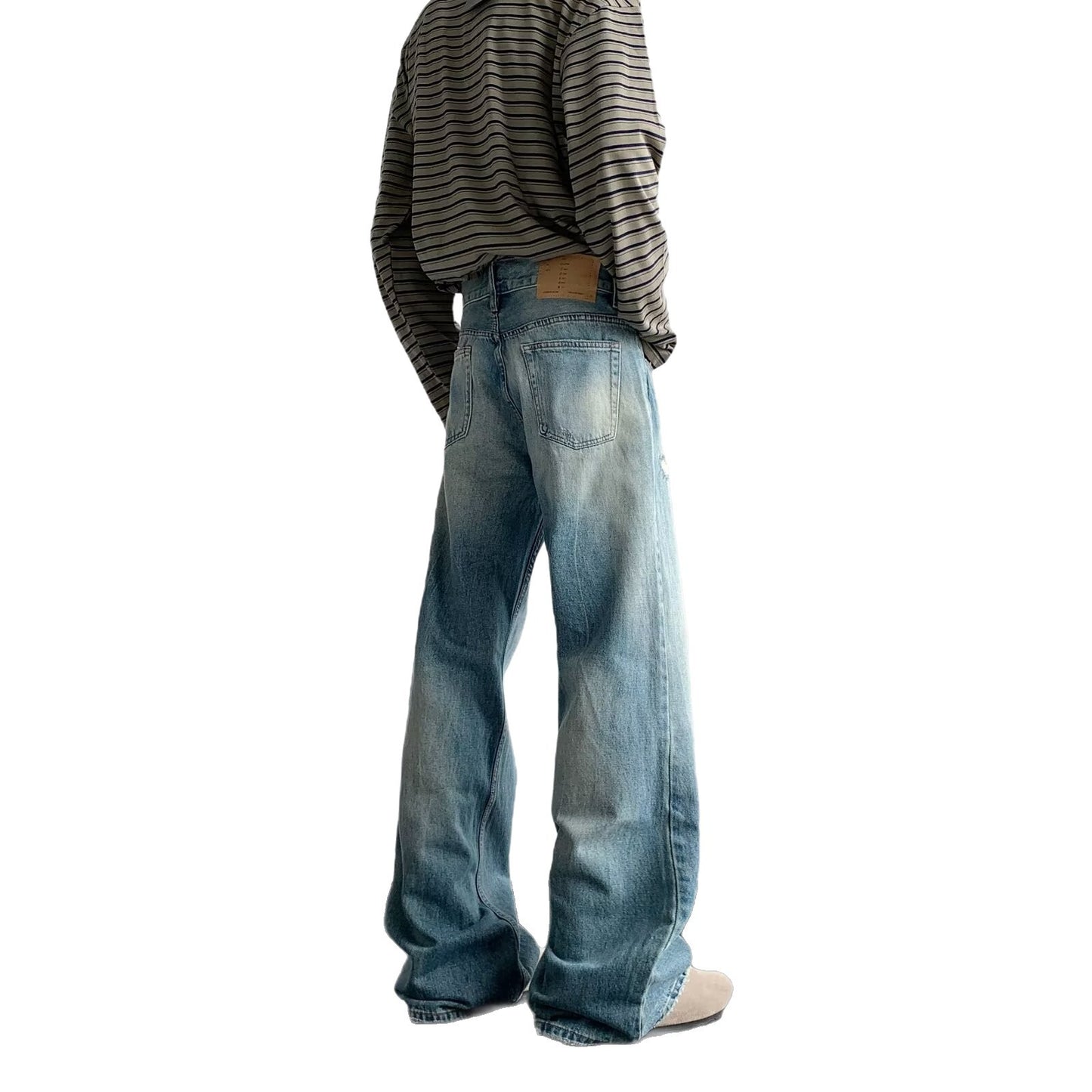 Light Blue Wide Leg Cat Whisker Jeans for Men