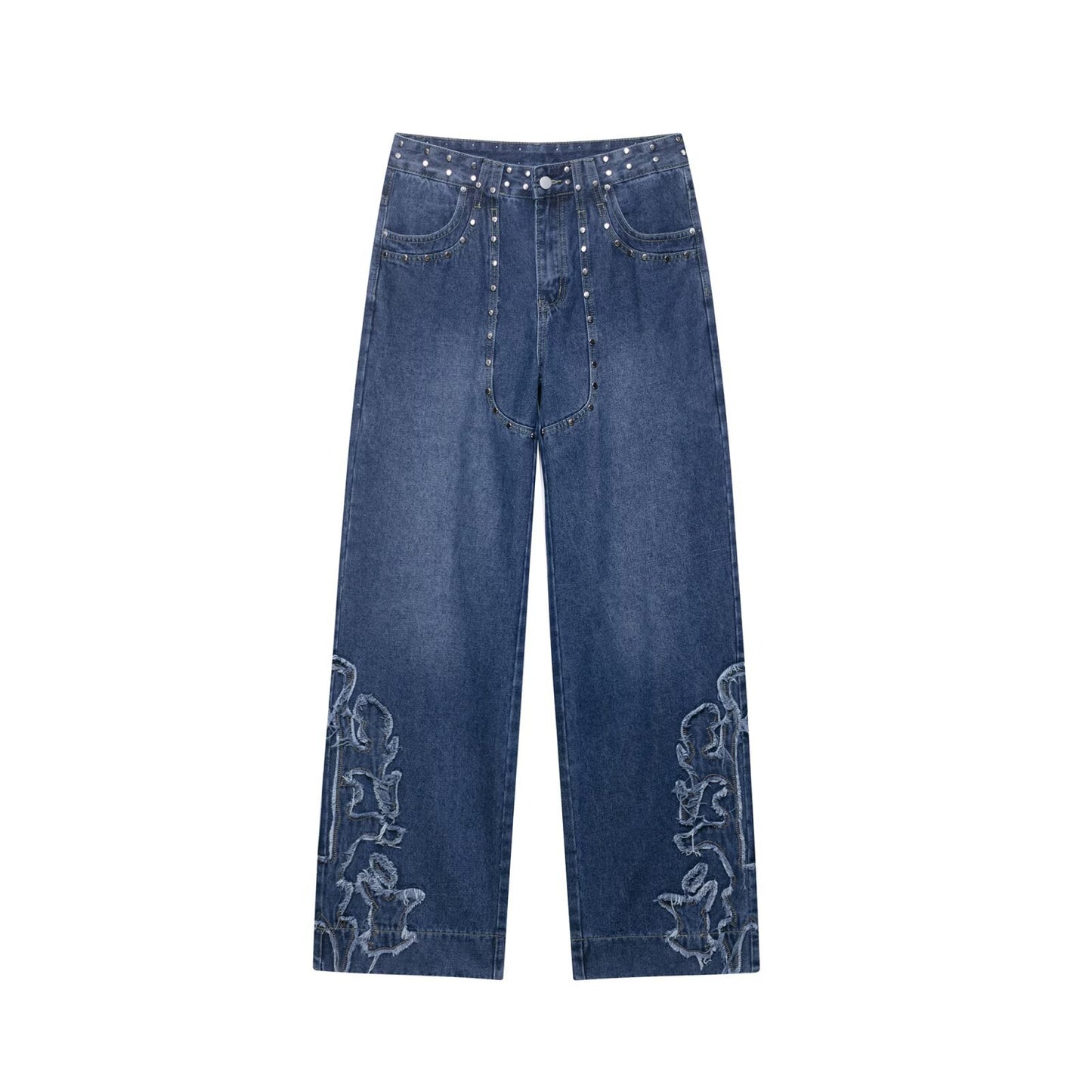 Harajuku Style Women's Studded Embroidered Straight Leg Jeans