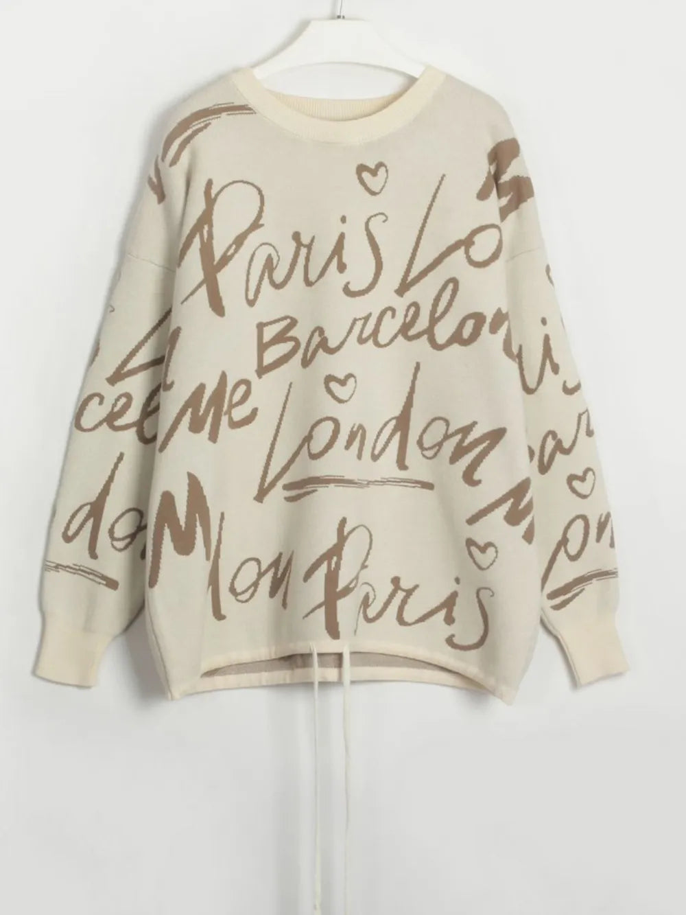 Drawstring Hem Letter Pattern Sweater