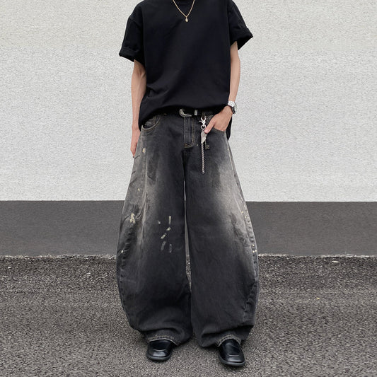 Gradient Black Splashed Ink Wide Leg Jeans for Men
