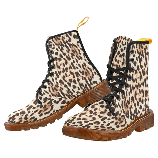 Traditional Leopard Print Women's Lace Up Canvas Boots