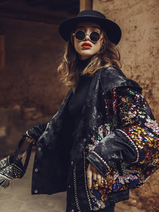 Harajuku Style Sequin Down Jacket for Women