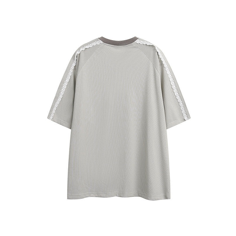 Harajuku Style Printed Distressed V-Neck Mesh Sleeves