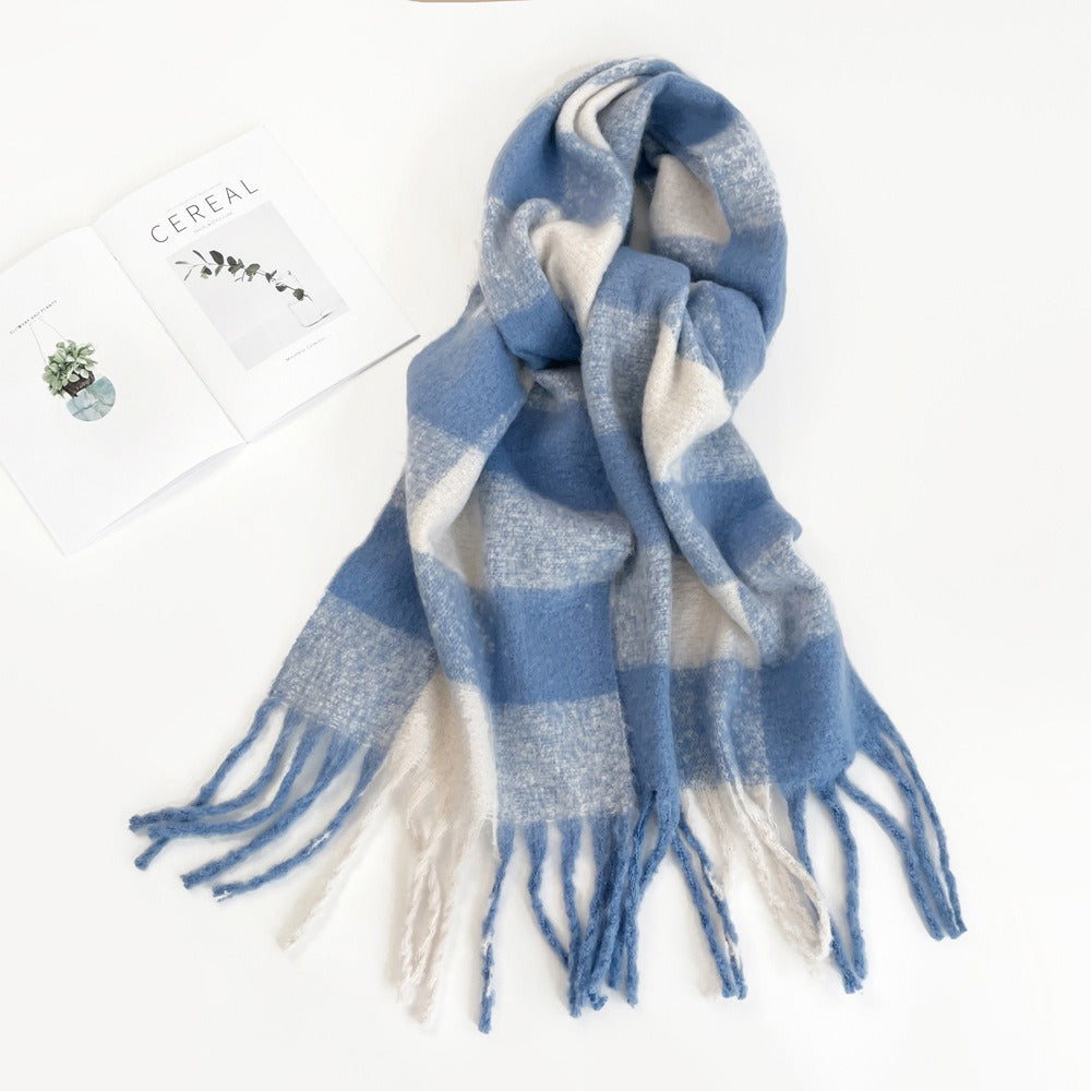 Colorful Plaid Mohair Scarf - Women's Winter Warmth