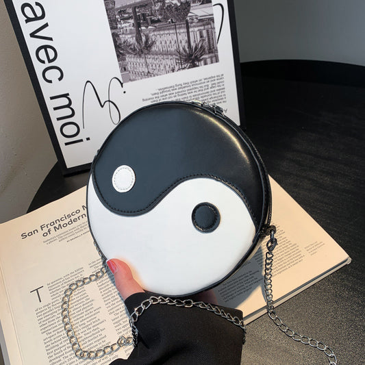 Black and White Yin Yang Round Bag - Casual PU Messenger