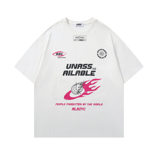 Retro Flame Letter Hip Hop T-Shirt - Unisex Casual Top