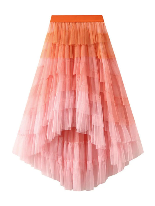 Harajuku Style Irregular Mesh Gradient Pleated Skirt