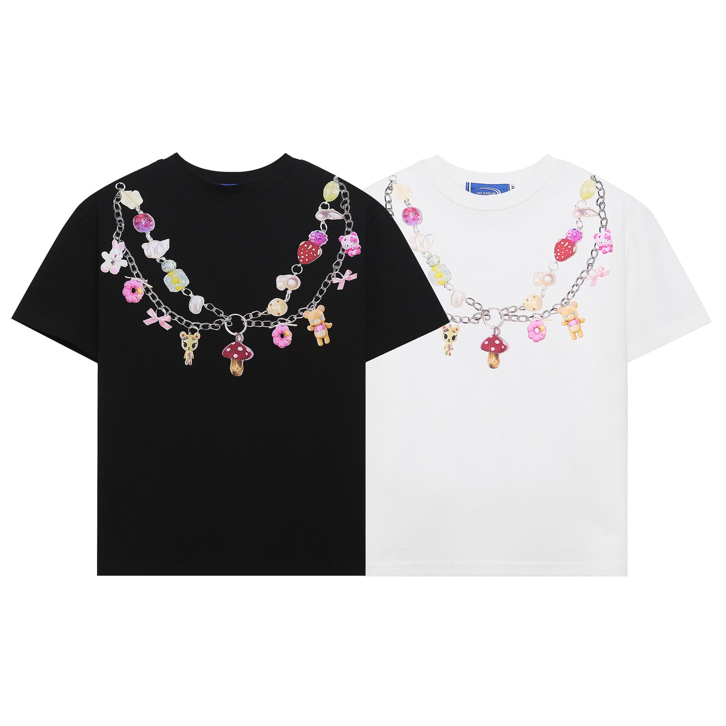 Retro Cartoon Necklace Printed T-Shirt