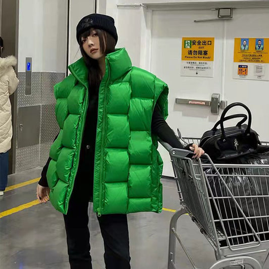 Minimalist Stand-Up Collar White Goose Down Vest for Women