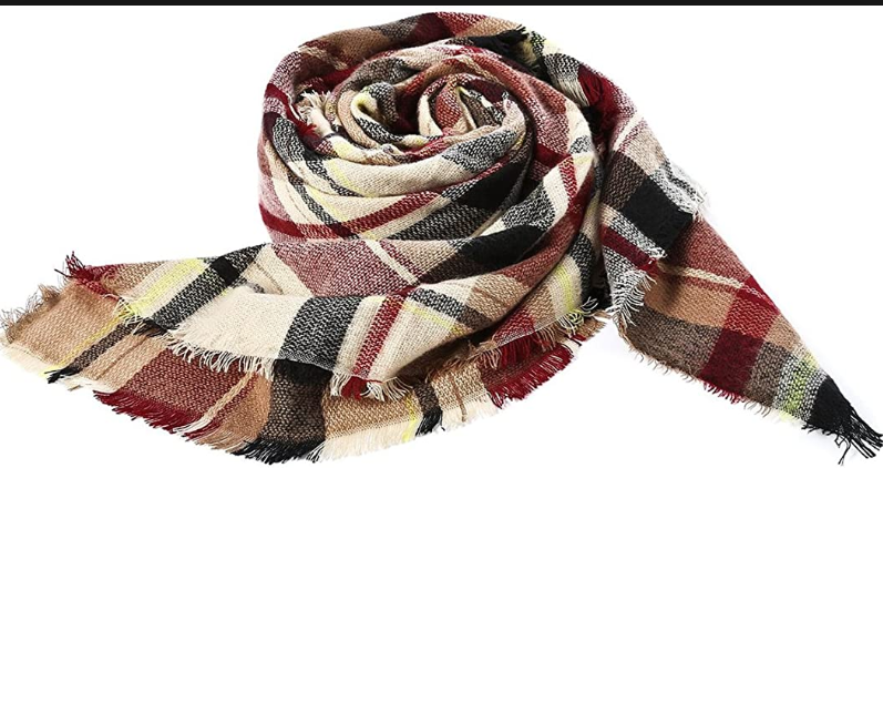 Playful Oversized Women's Scarf - Grey Brown Tartan