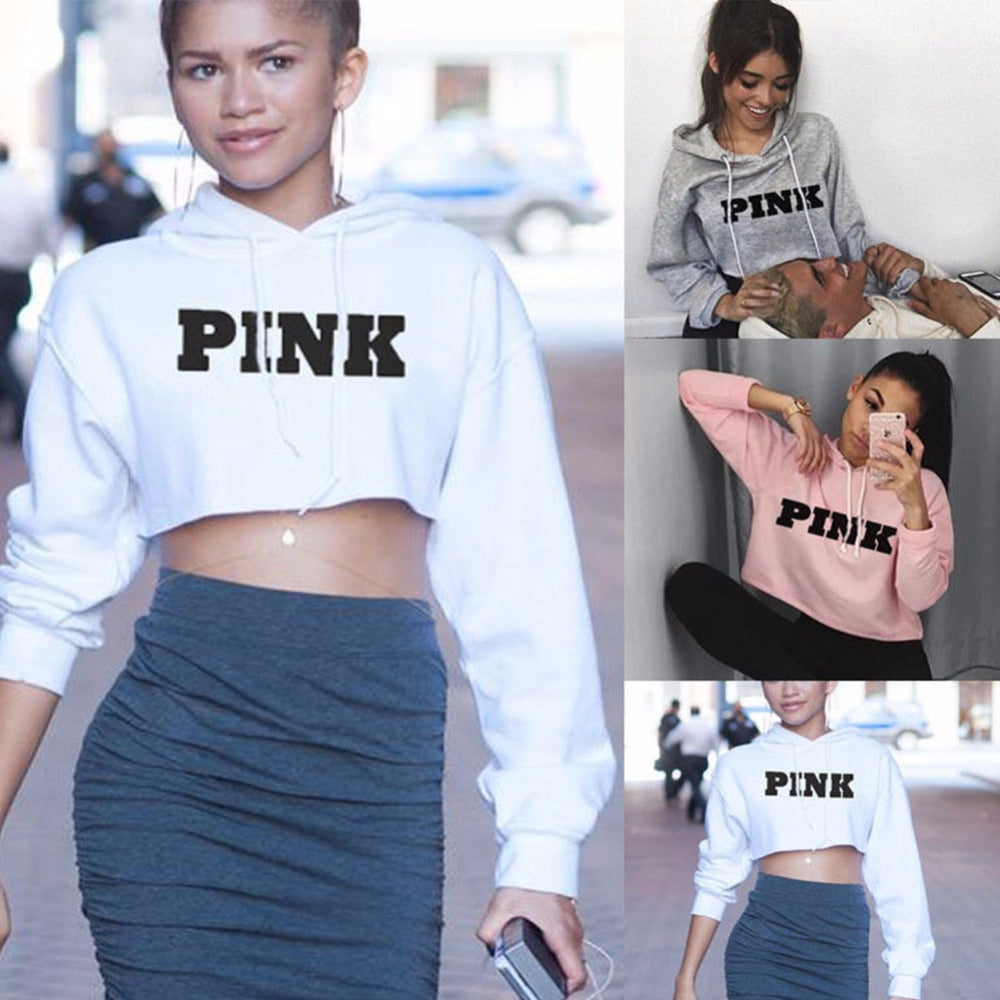 Harajuku Style Pink Cropped Oversized Hoodie for Women