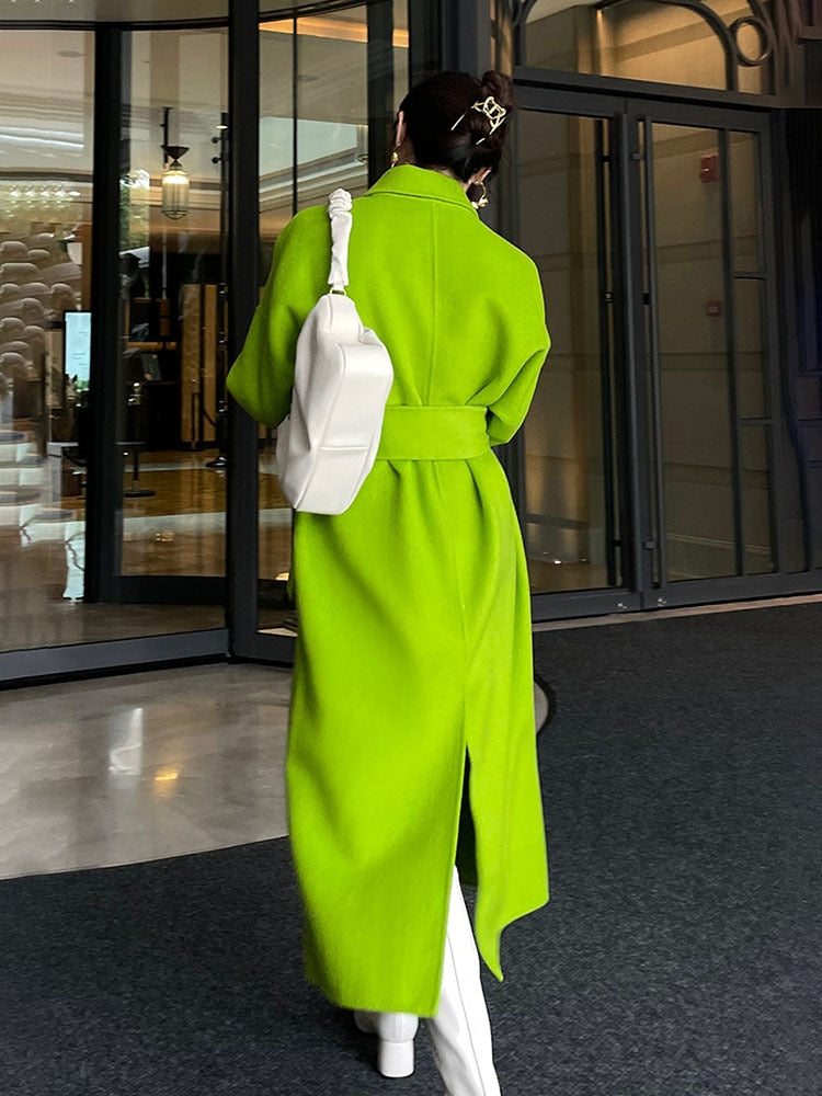 Harajuku Style Women's Grass Green Wool Coat