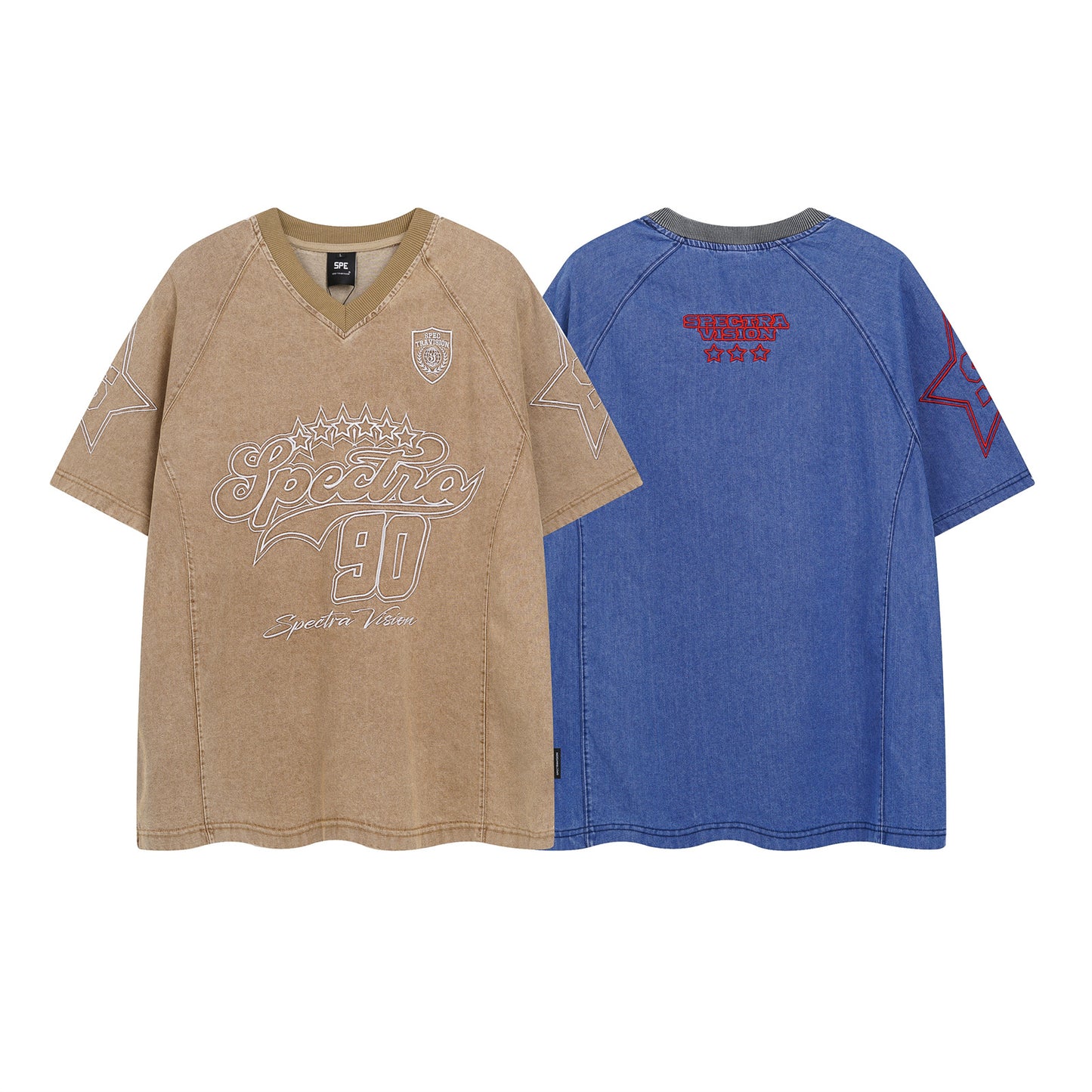 Harajuku Style Heavy Embroidery Denim T-Shirt for Men & Women