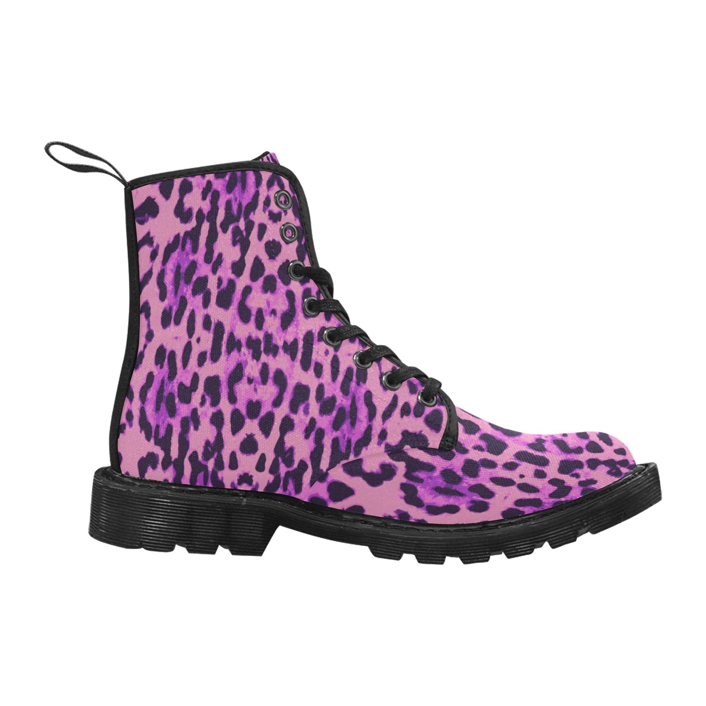 Purple Leopard Cheetah Women's Lace Up Canvas Boots
