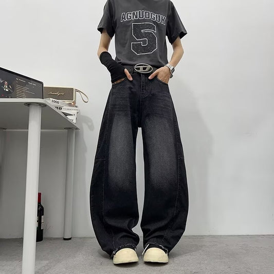 Washed Retro Deconstructed Black Grey Jeans