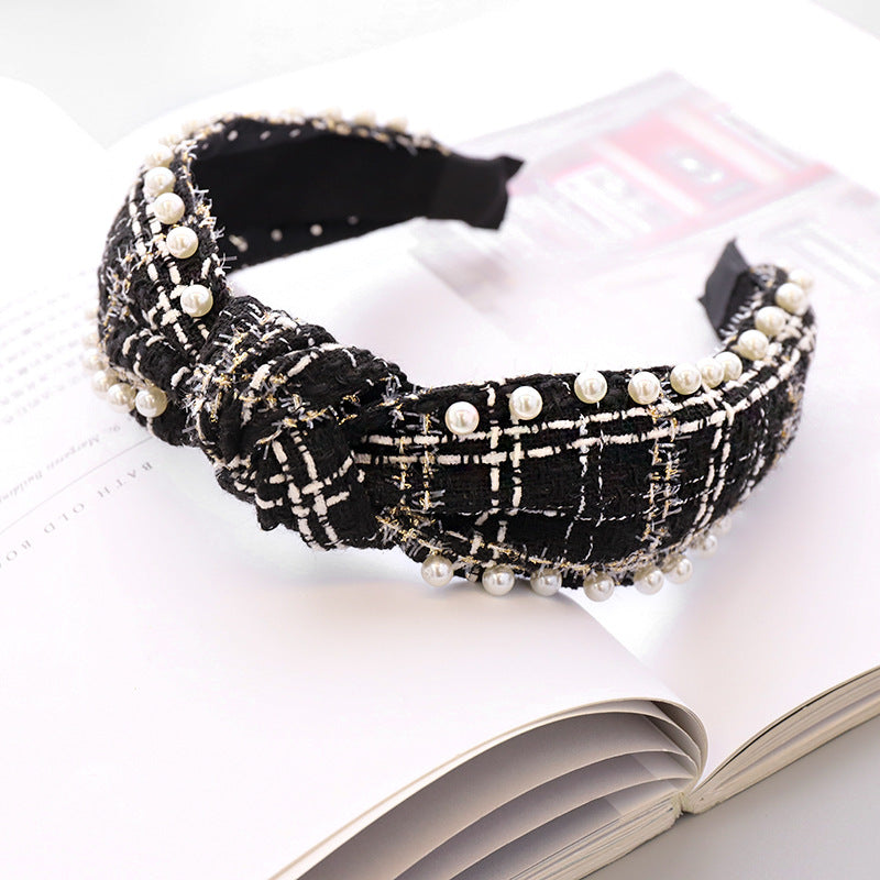 Nail Pearl Ethnic Plaid Hair Band
