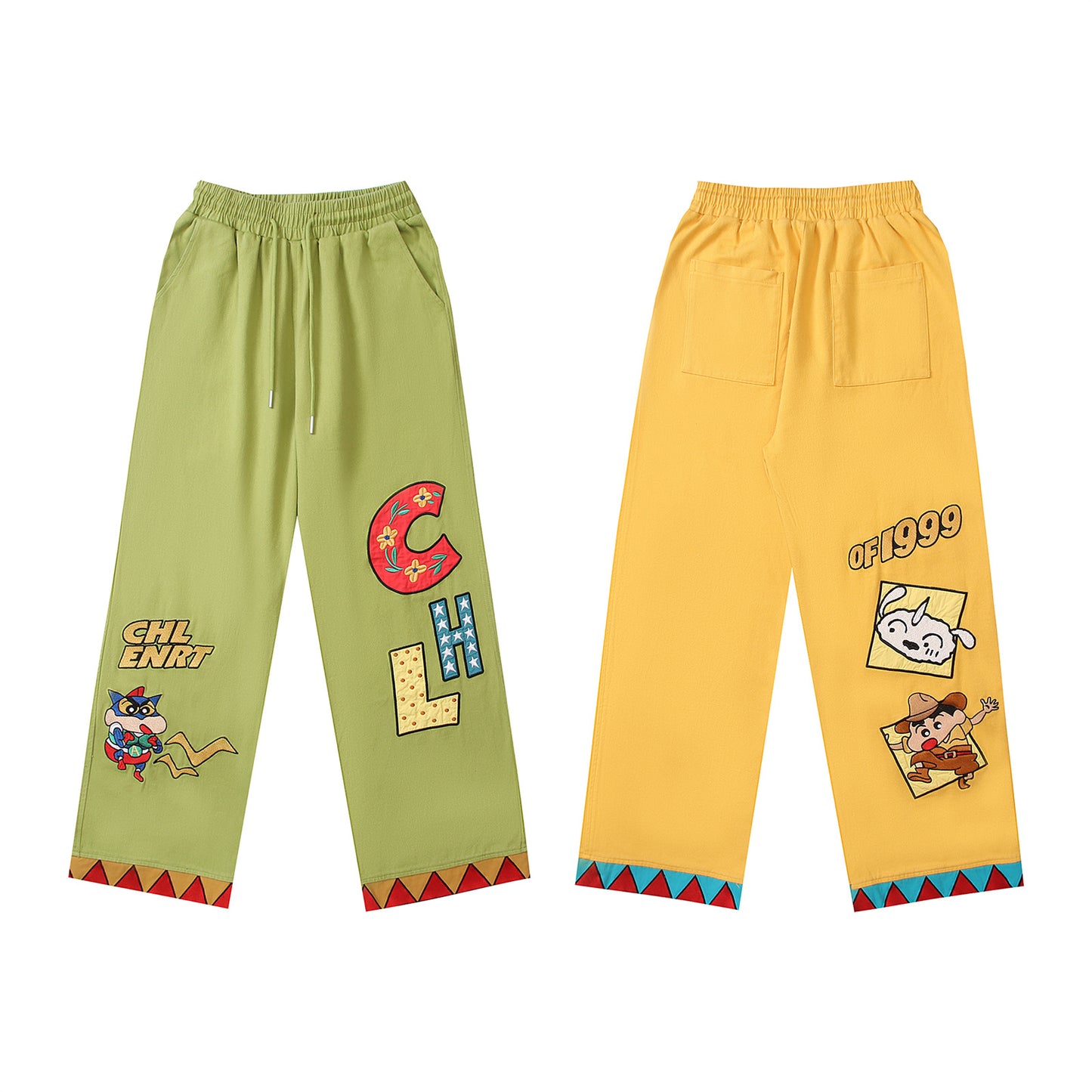 Cartoon Embroidery Straight Leg Pants - Harajuku Style