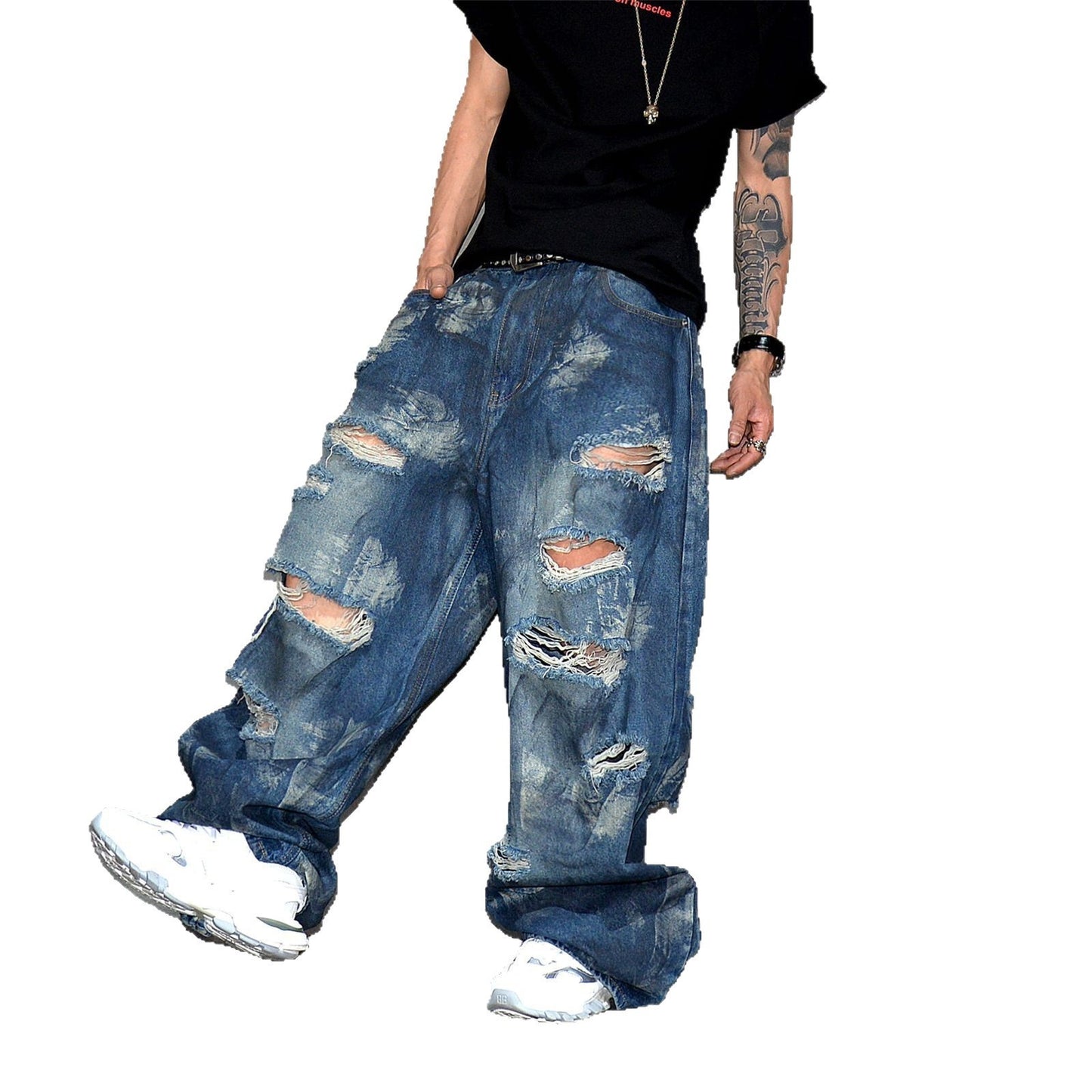 Retro Distressed Wide Leg Loose Jeans for Harajuku Style