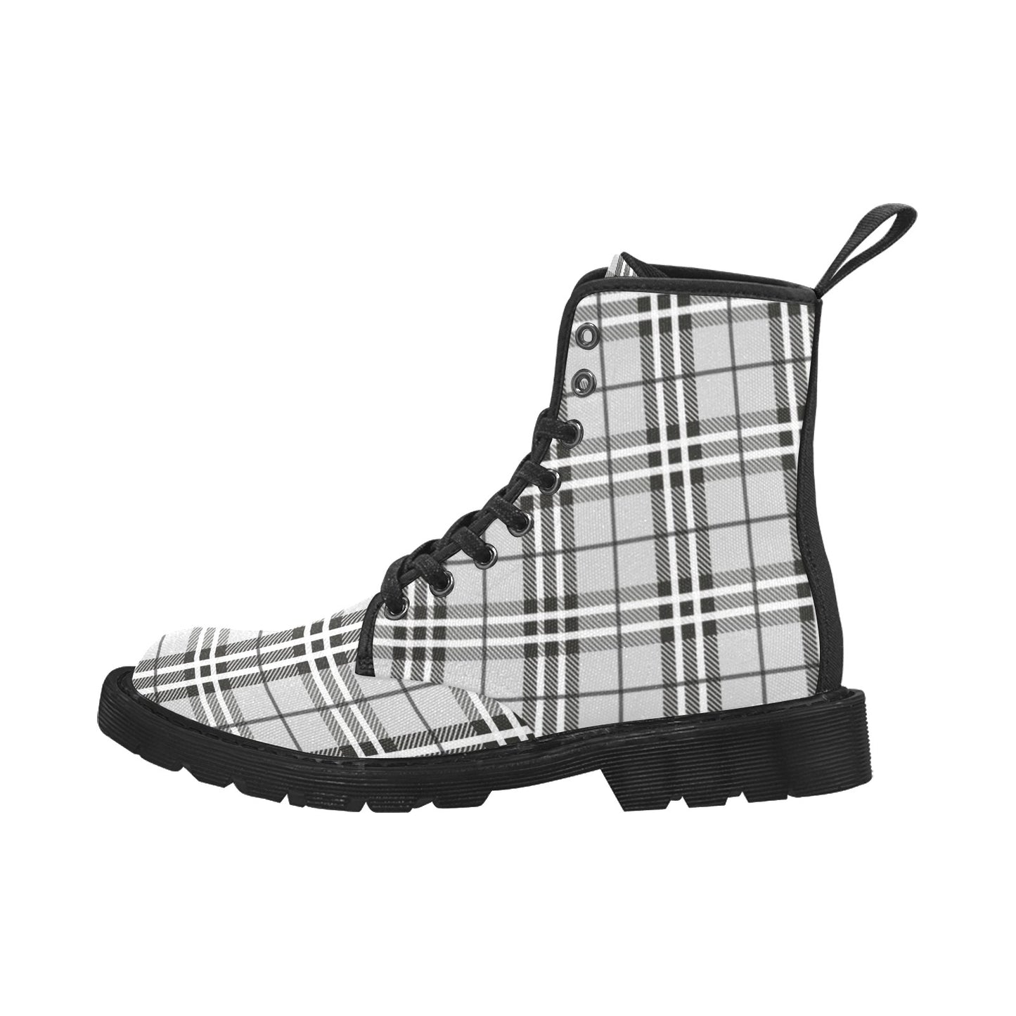 Gray Plaid Women's Lace Up Canvas Boots