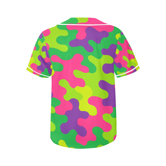 Neon Rainbow Camo Women's All Over Print Baseball Jersey