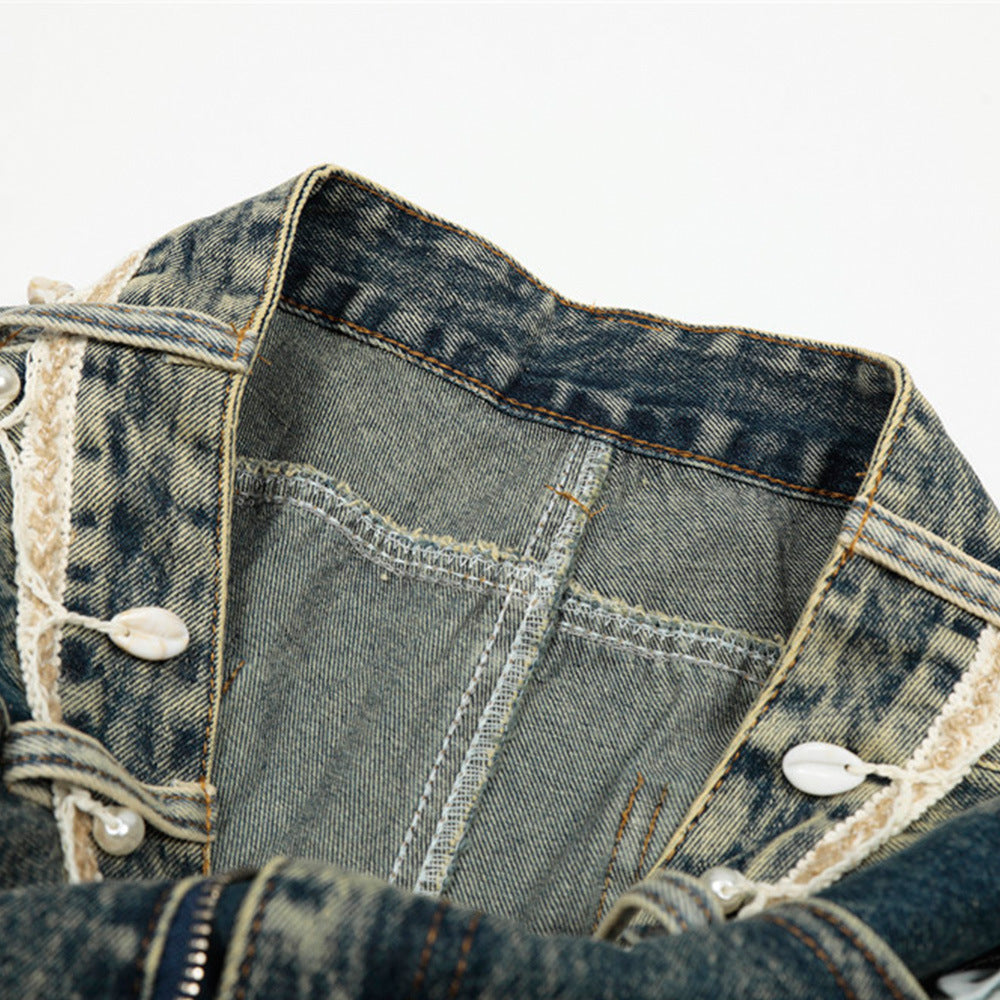 Punk Retro Distressed Denim Wide-Leg Pants for Men