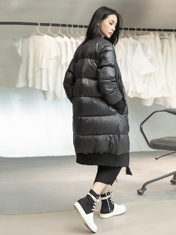Harajuku Style Loose Fit Black Spliced Down Jacket