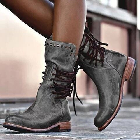 PU Coarse Low Heel Round Head Casual Martin Boots