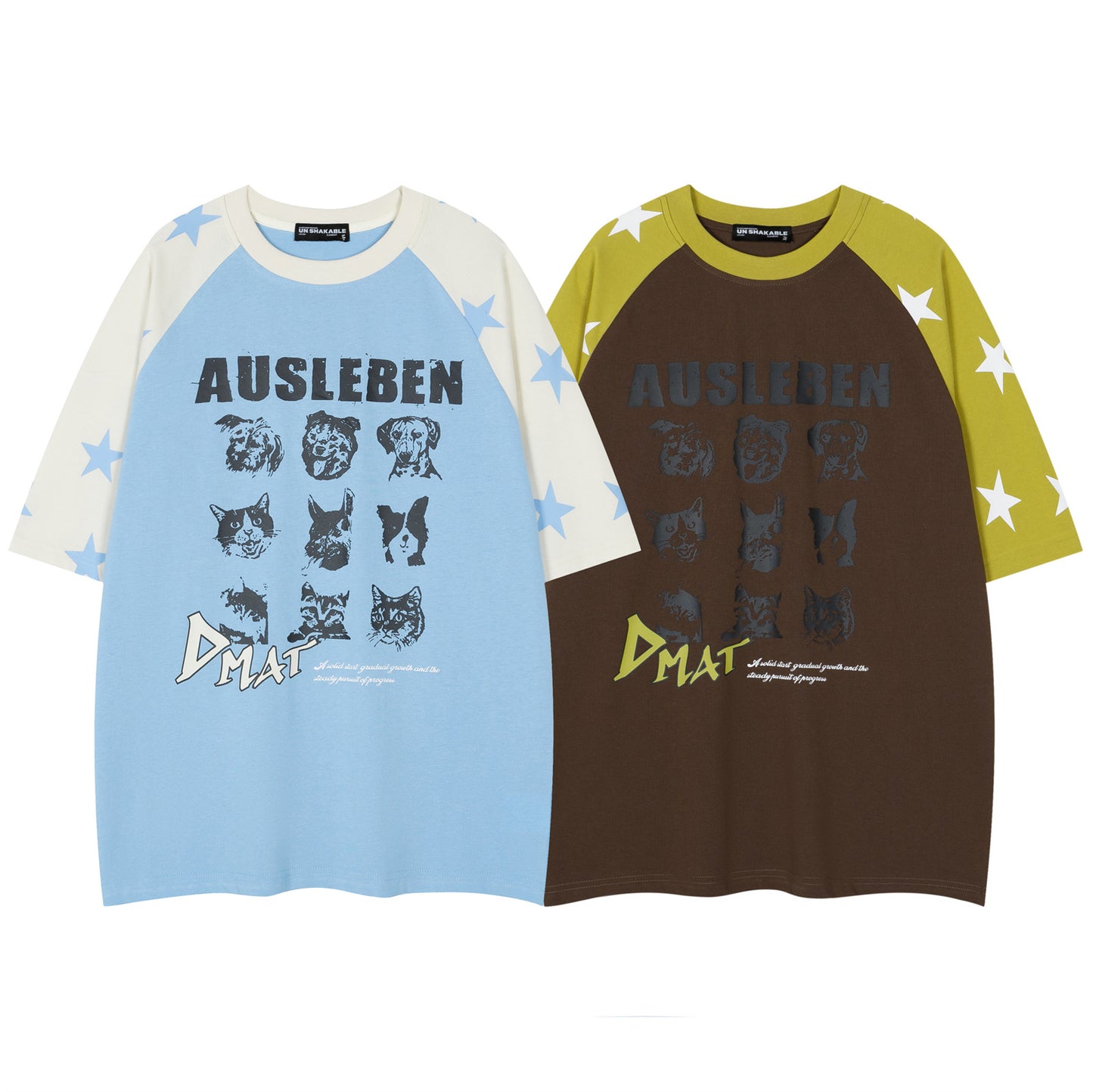 Retro Color-Block Dog Letter Print Raglan T-Shirt