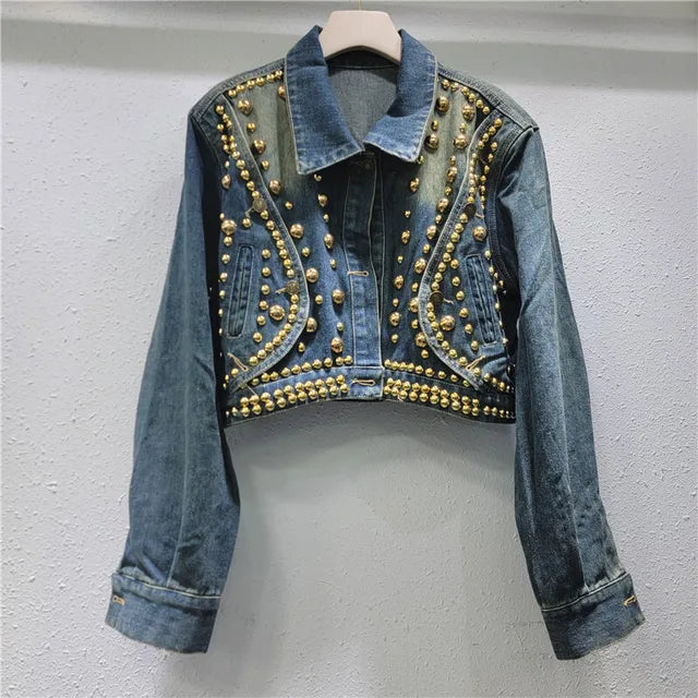 Harajuku-Inspired Long Sleeve Rivet Denim Jacket