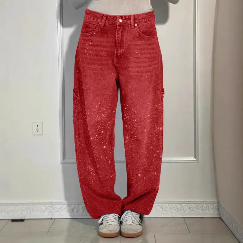 Plus Size Washed Rhinestone Detail Wide Leg Jeans
