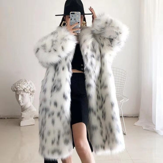 Playful White Leopard Faux Fur Jacket for Women