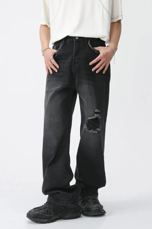 Distressed Mid Rise Men's Jeans - Harajuku Style