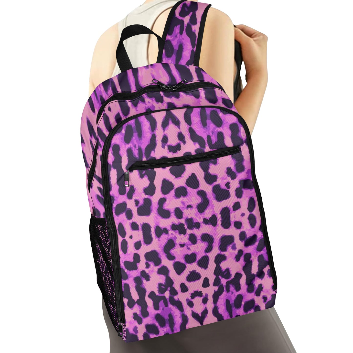 Purple Leopard All Over Print Leisure Sports Backpack