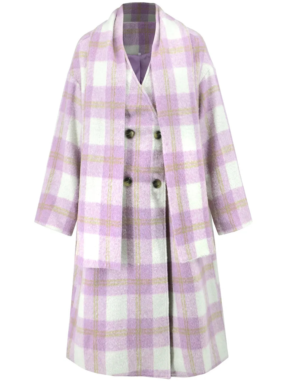 Plaid Button Up Long Sleeve Coat - Harajuku Street Style
